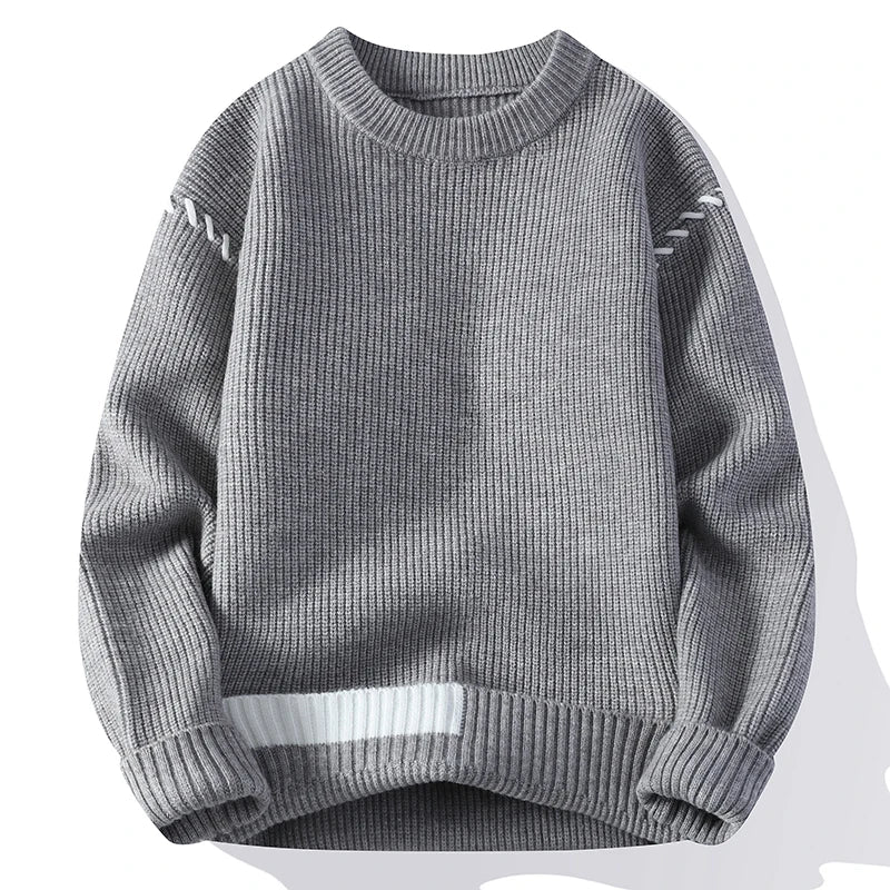 Men's Ribbed Knit Jumper with Contrast Stitch Details