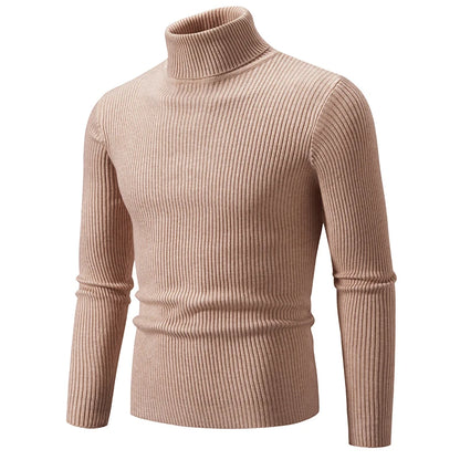 Men's Ribbed Turtleneck Jumper with Fitted Long Sleeves