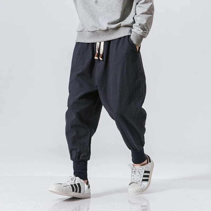 Men's Harem Trousers Relaxed Fit Drawstring Waist Elasticated Cuffs