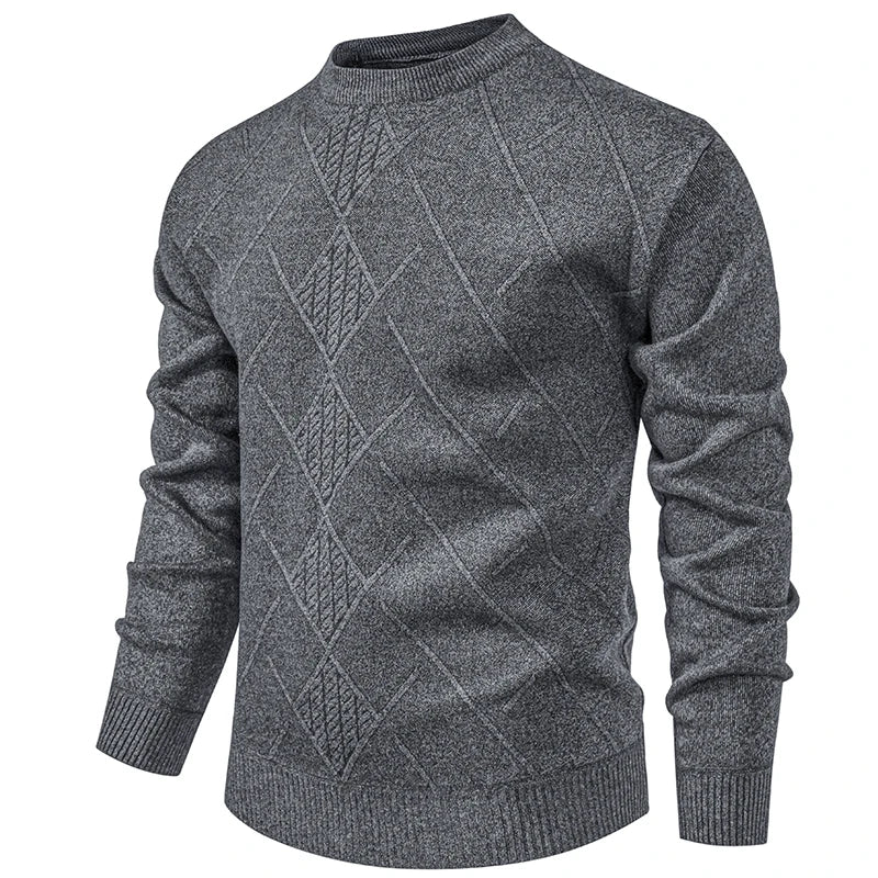 Men's Knitted Crew Neck Jumper with Diamond Pattern Detail