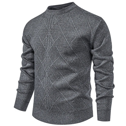Men's Knitted Crew Neck Jumper with Diamond Pattern Detail