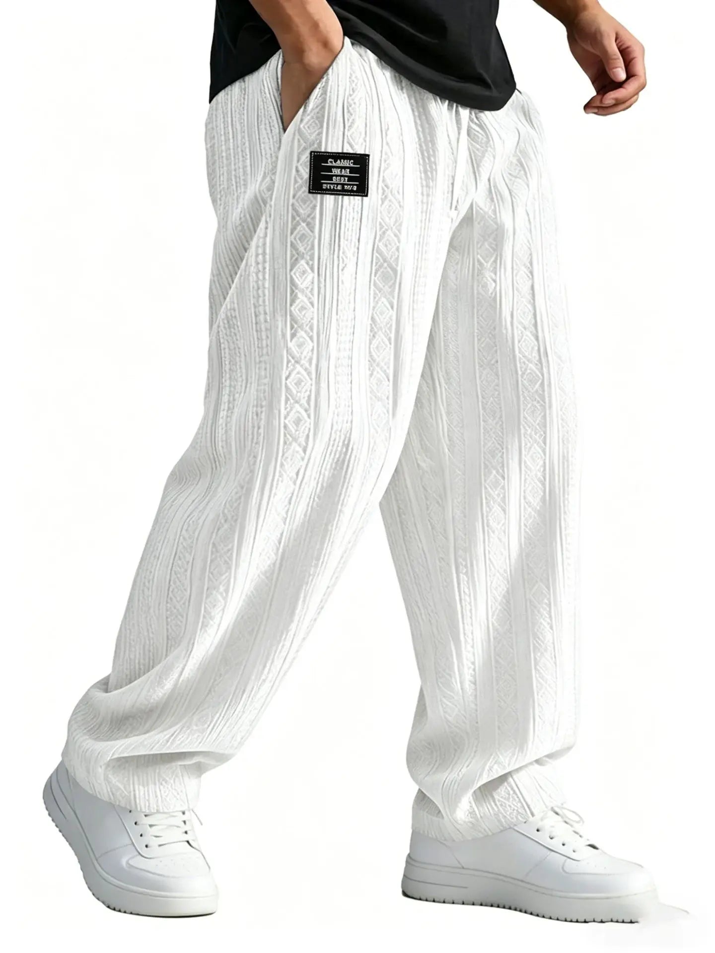Men's Loose Fit Wide Leg Trousers with Drawstring Waist