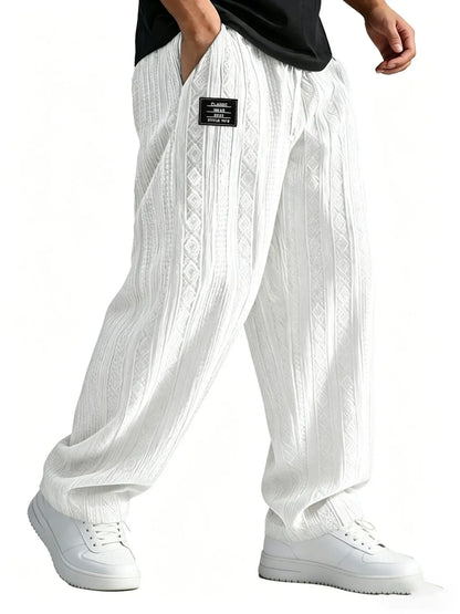 Men's Loose Fit Wide Leg Trousers with Drawstring Waist
