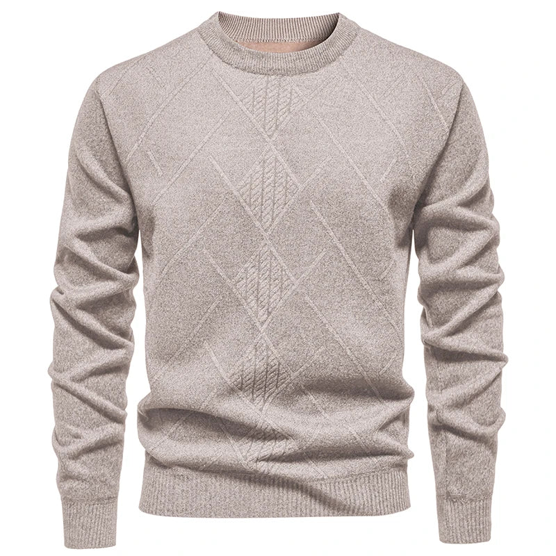 Men's Knitted Crew Neck Jumper with Diamond Pattern Detail