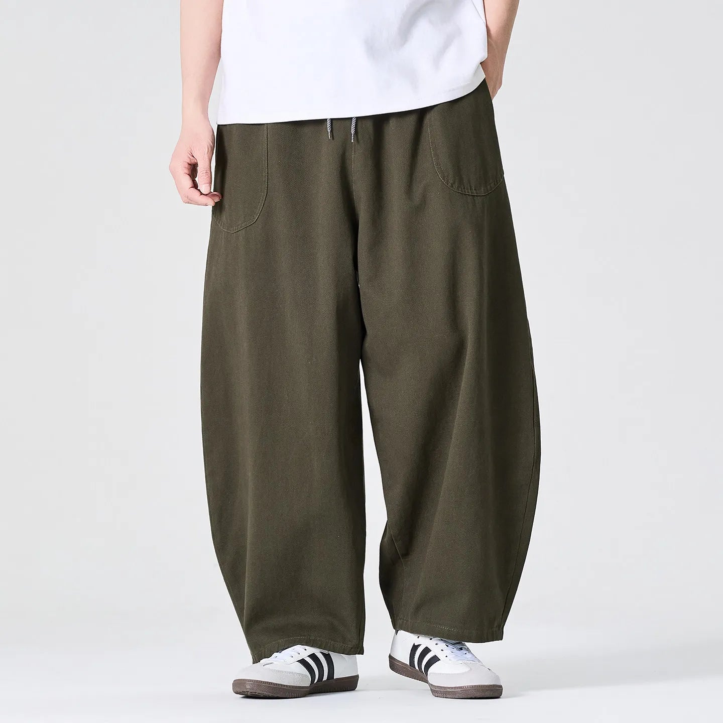 Men's Loose Fit Wide Leg Trousers with Elastic Waist