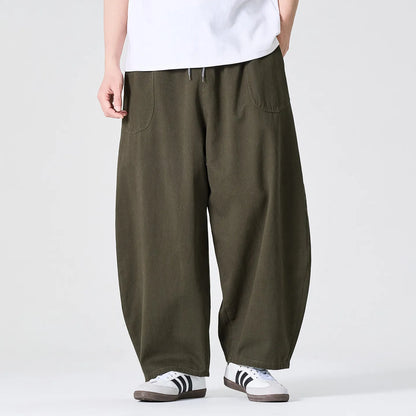 Men's Loose Fit Wide Leg Trousers with Elastic Waist