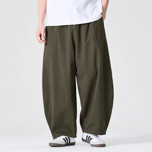 Men's Loose Fit Wide Leg Trousers with Elastic Waist