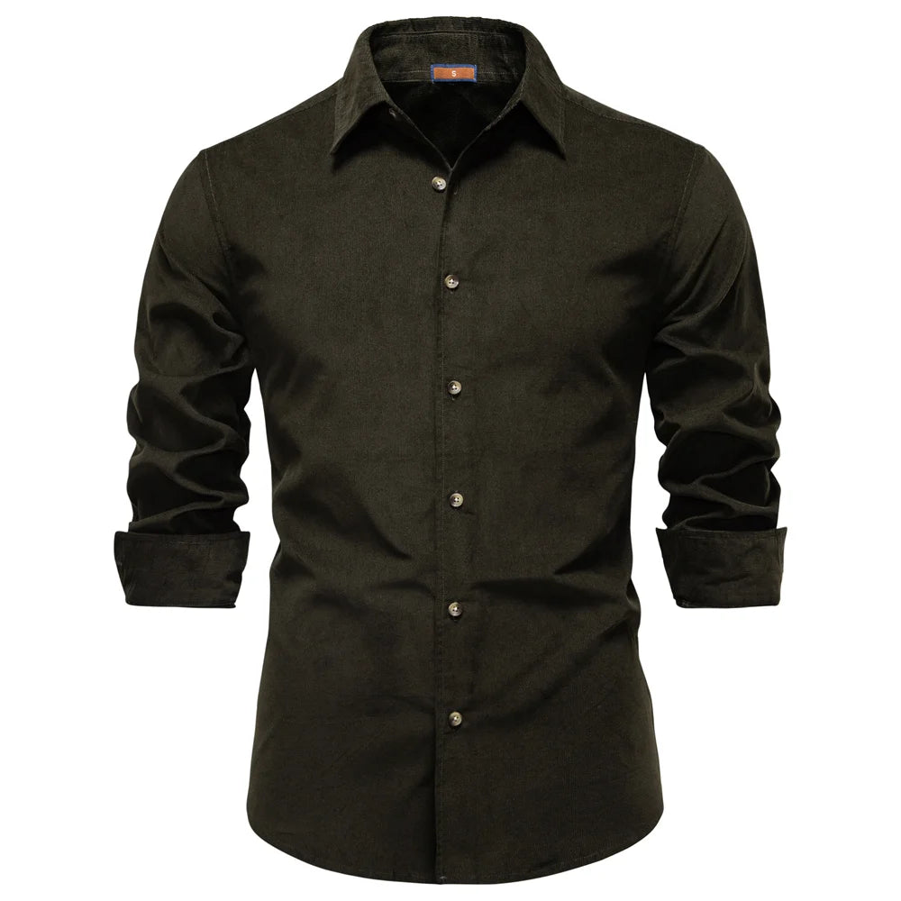 Men's Long Sleeve Button Shirt with Turn-Up Cuffs and Collar