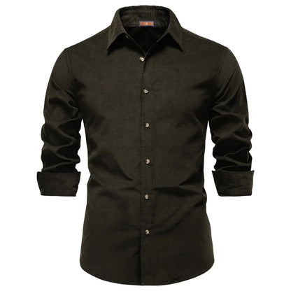Men's Long Sleeve Button Shirt with Turn-Up Cuffs and Collar