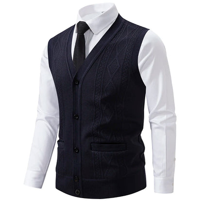 Men's Knitted Waistcoat with V Neck and Button Fastening