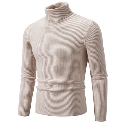 Men's Ribbed Turtleneck Jumper with Fitted Long Sleeves