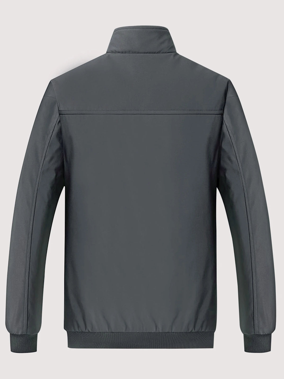 Men's Shearling Lined Jacket – Full Zip Front Stand Collar Ribbed Cuffs and Hem