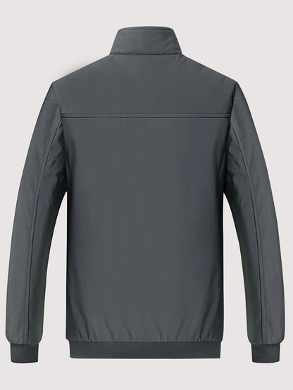 Men's Shearling Lined Jacket – Full Zip Front Stand Collar Ribbed Cuffs and Hem