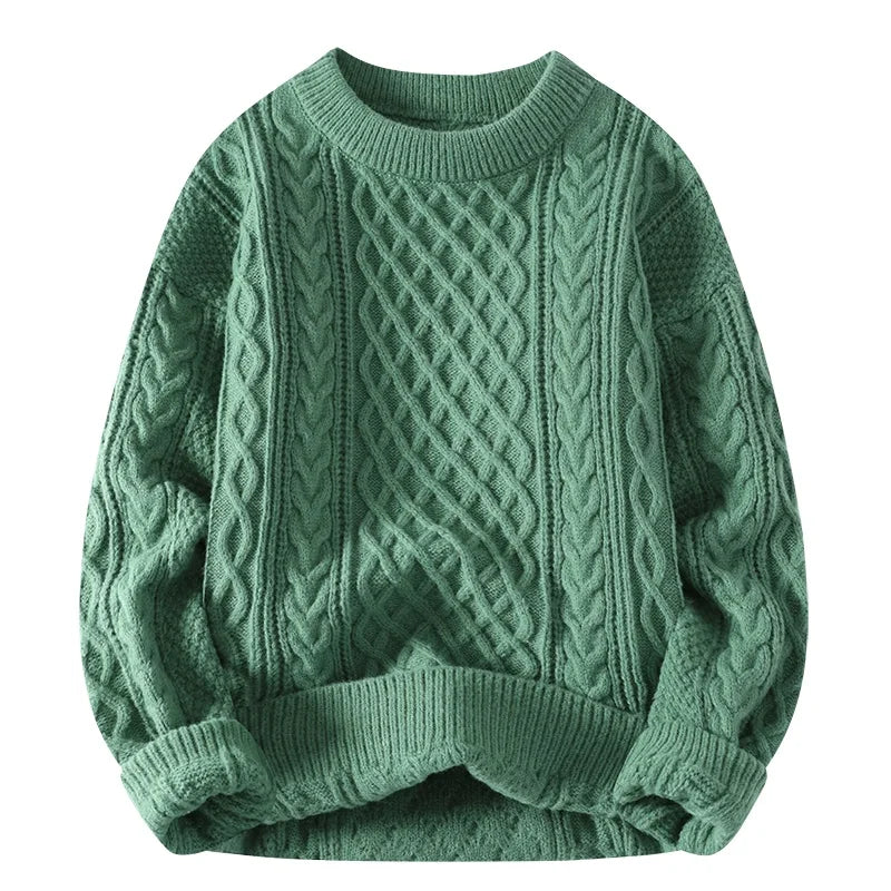 Men's Cable Knit Crew Neck Jumper with Ribbed Trims
