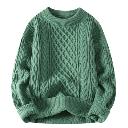 Men's Cable Knit Crew Neck Jumper with Ribbed Trims