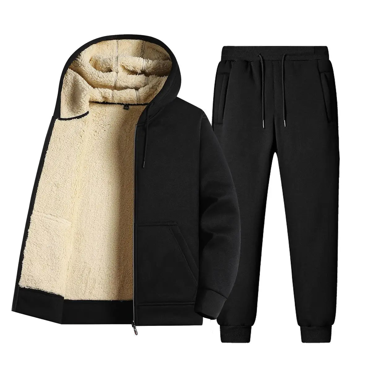Men's Hooded Tracksuit Set with Full Zip Jacket and Jogger Trousers – Warm Winter Wear