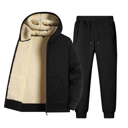 Men's Hooded Tracksuit Set with Full Zip Jacket and Jogger Trousers – Warm Winter Wear