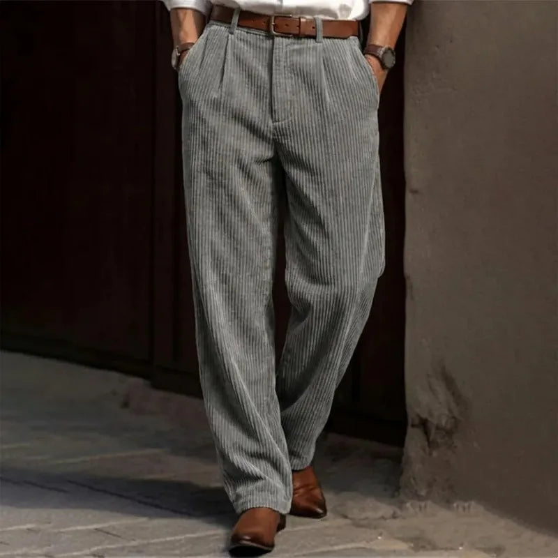 Men's Pleated Trousers – Relaxed Fit Tapered Leg Corduroy Style