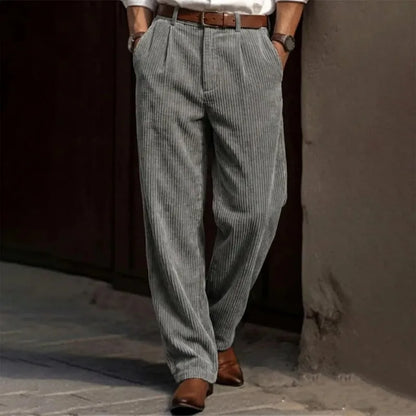 Men's Pleated Trousers – Relaxed Fit Tapered Leg Corduroy Style