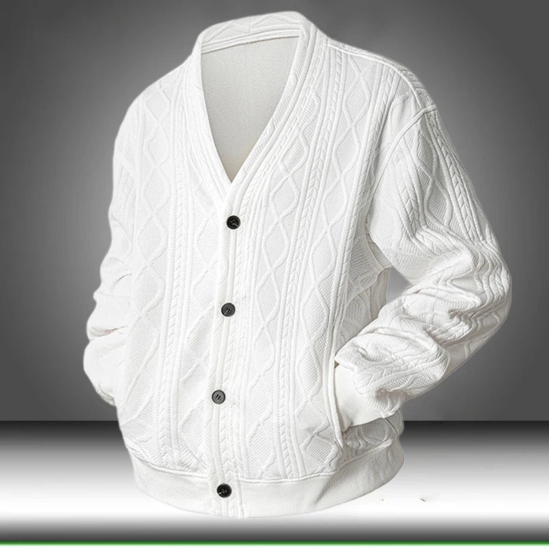 Men's Cardigan Jumper V Neck Button Front Cable Knit