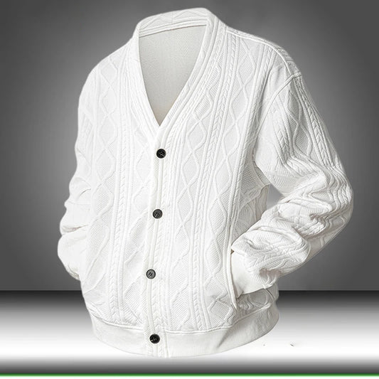 Men's Cardigan Jumper V Neck Button Front Cable Knit