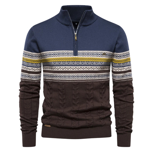 Men's Knitted Quarter Zip Jumper – Long Sleeve Textured Stripe Sweater
