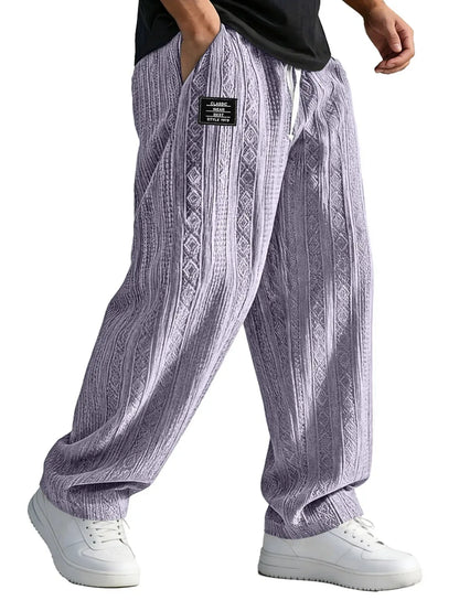 Men's Loose Fit Wide Leg Trousers with Drawstring Waist