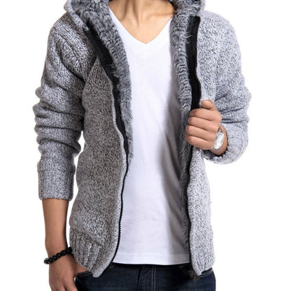 Men's Knitted Hooded Cardigan with Full Zip and Pockets