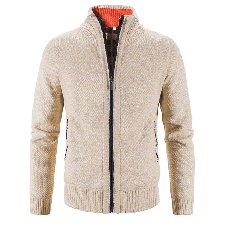 Men's Knitted Cardigan with Zip Front and High Neck
