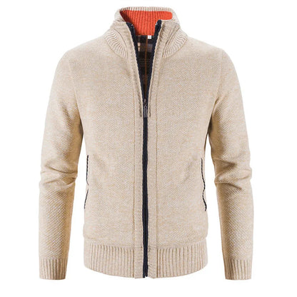 Men's Knitted Cardigan with Zip Front and High Neck
