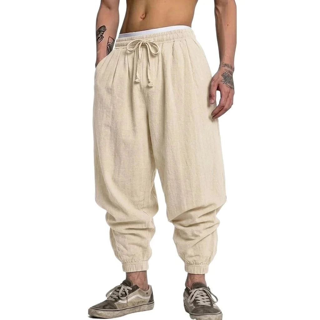 Men's Harem Joggers with Drawstring Waist and Cuffed Legs