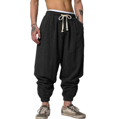 Men's Harem Joggers with Drawstring Waist and Cuffed Legs