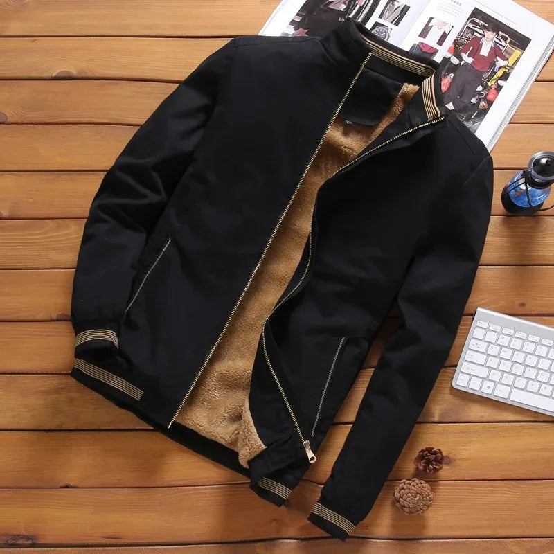Men's Lined Jacket – Full Zip Front Stand Collar Long Sleeve Outerwear