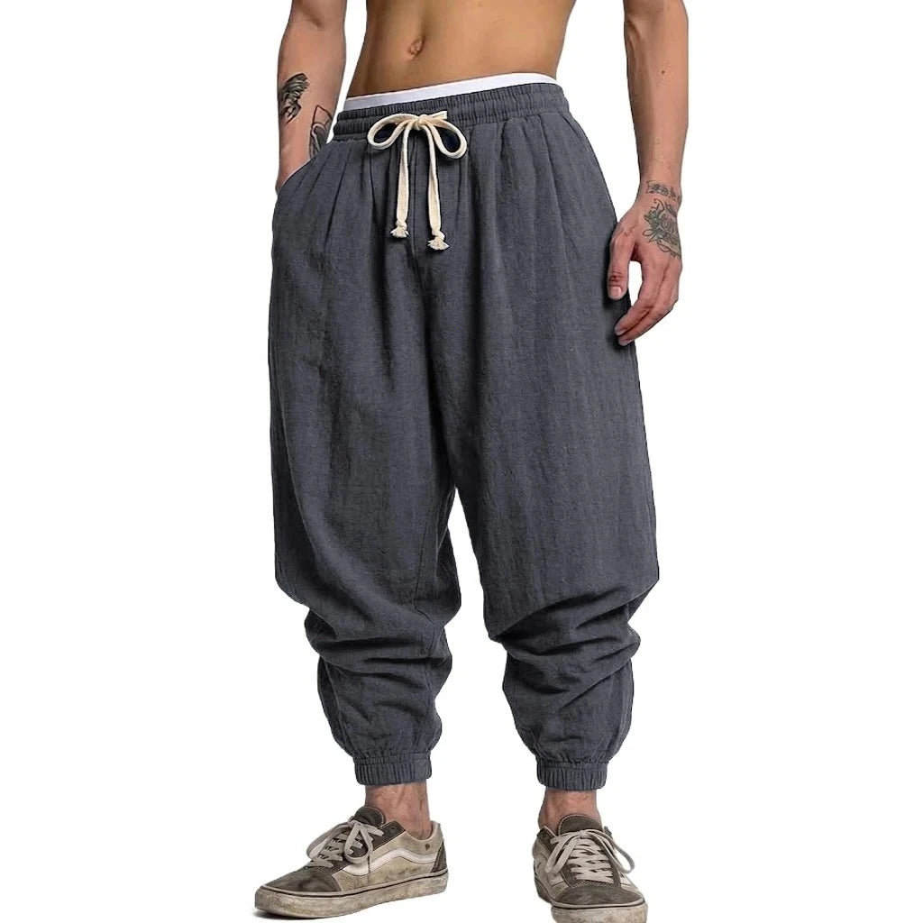Men's Harem Joggers with Drawstring Waist and Cuffed Legs