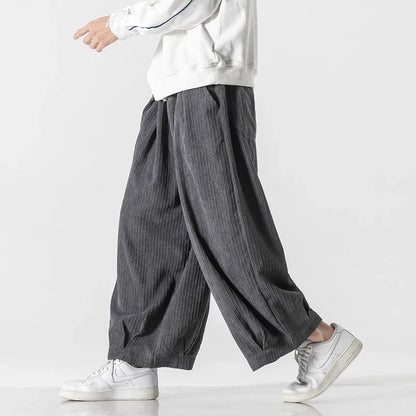 Men's Wide Leg Harem Trousers Loose Fit Drawstring Waist