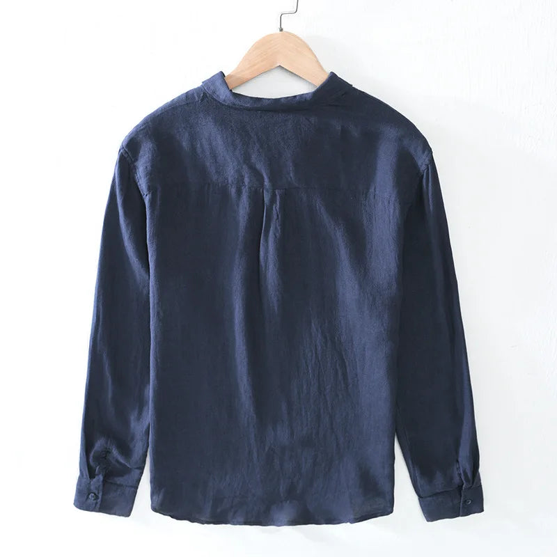 Men's Long Sleeve Shirt with Half Button Placket and Pocket
