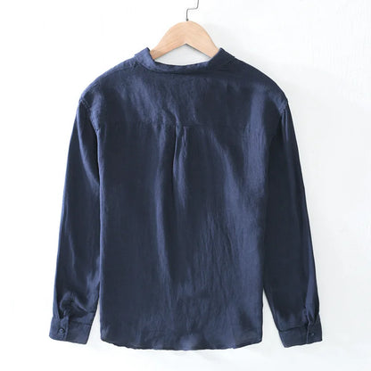 Men's Long Sleeve Shirt with Half Button Placket and Pocket