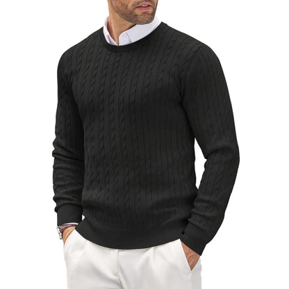 Men's Cable Knit Jumper with Crew Neck and Long Sleeves