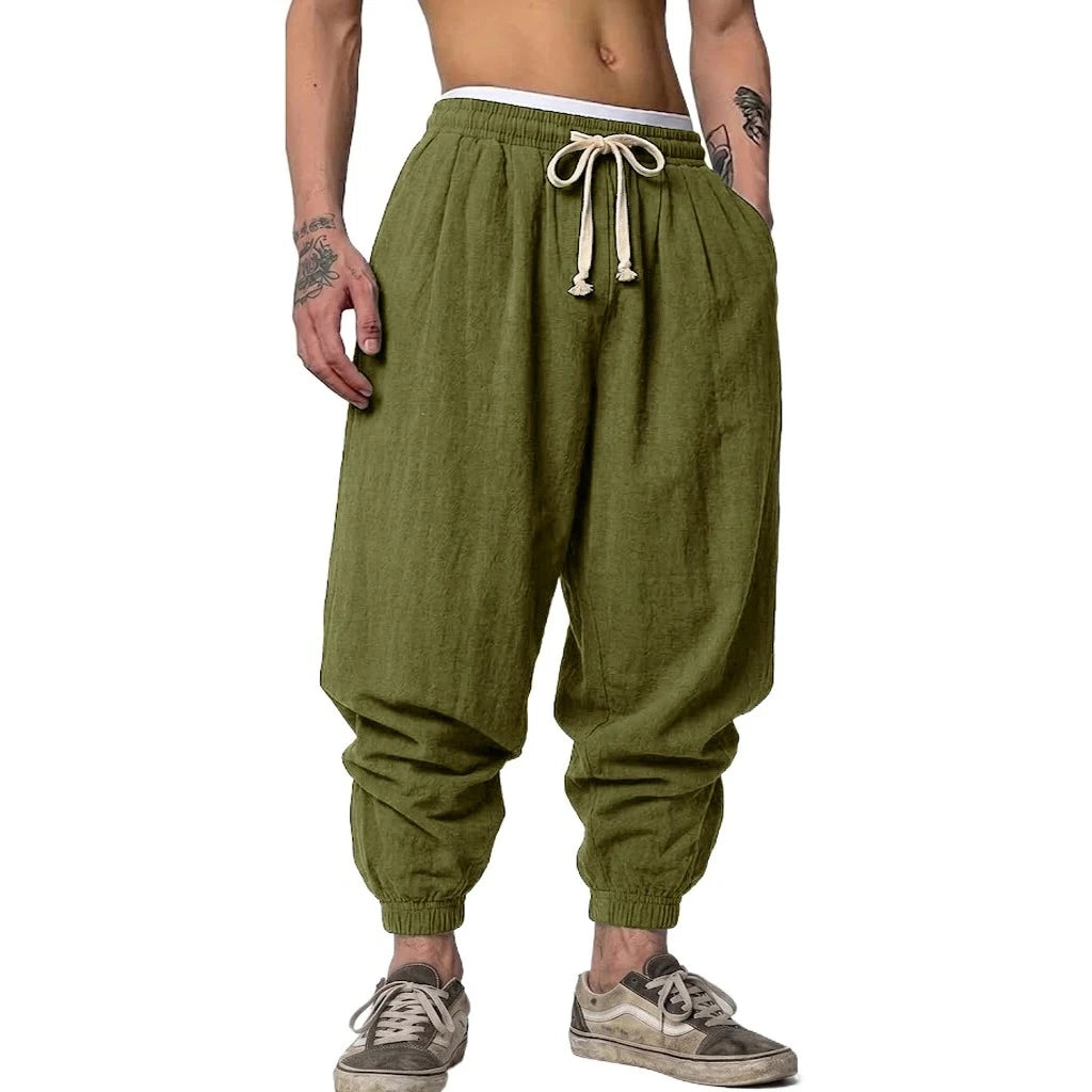 Men's Harem Joggers with Drawstring Waist and Cuffed Legs