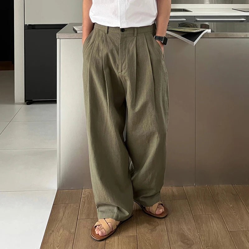 Men's Loose Fit Wide Leg Trousers with Pleated Front