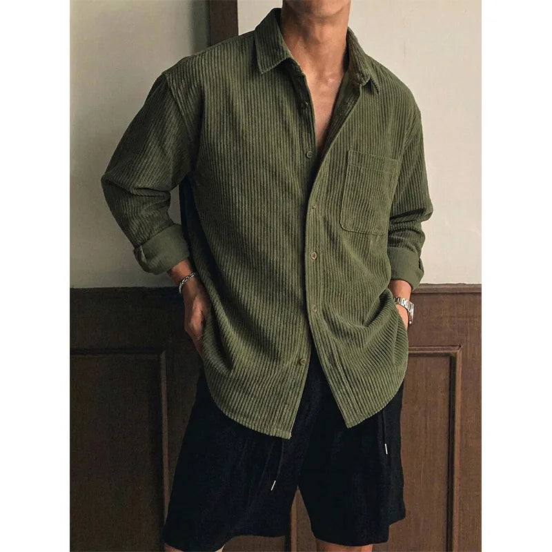 Men's Textured Long Sleeve Overshirt with Chest Pocket