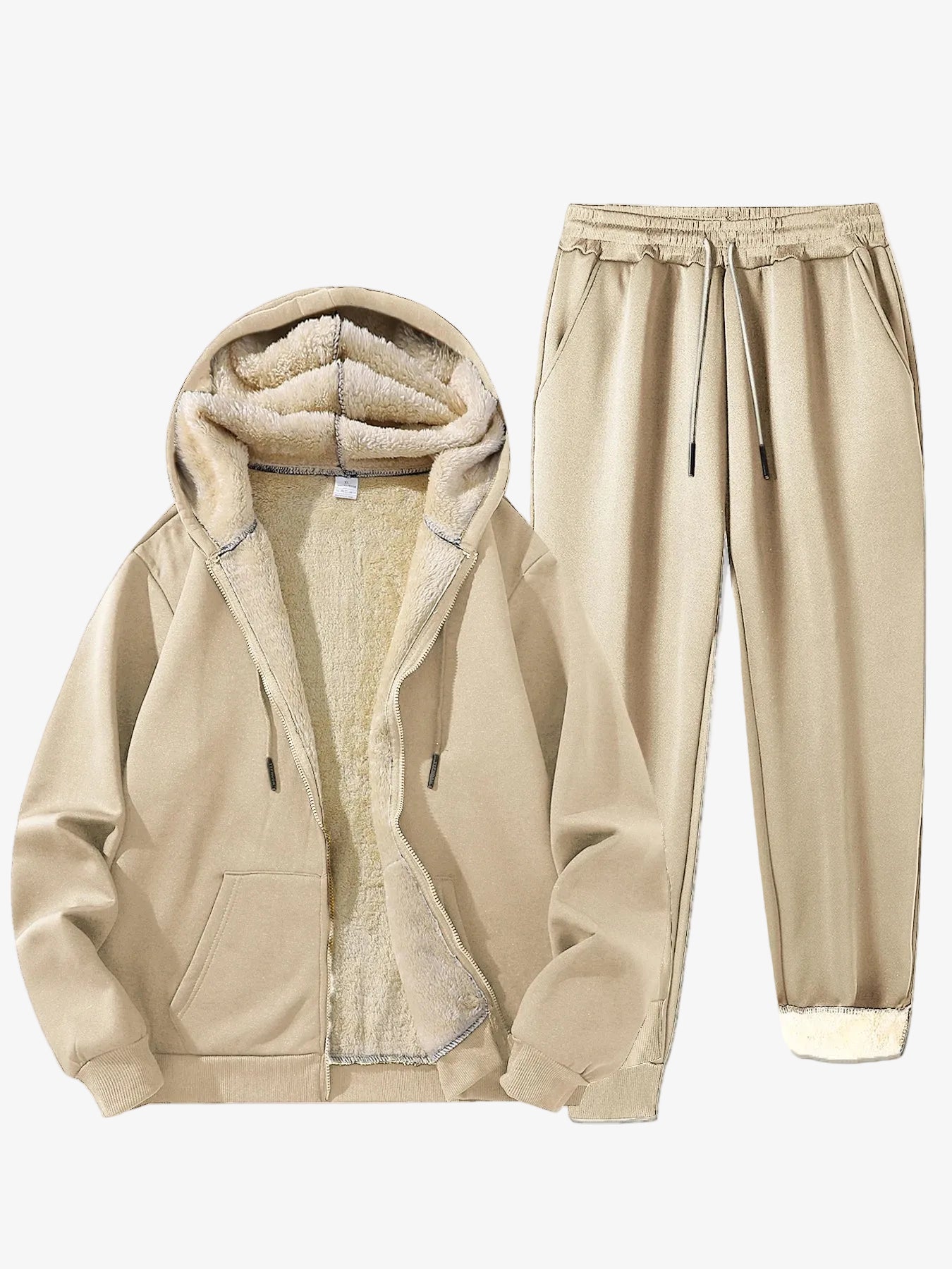 Men's Hooded Tracksuit Set with Sherpa-Lined Jacket and Jogger Trousers – Warm Winter Wear