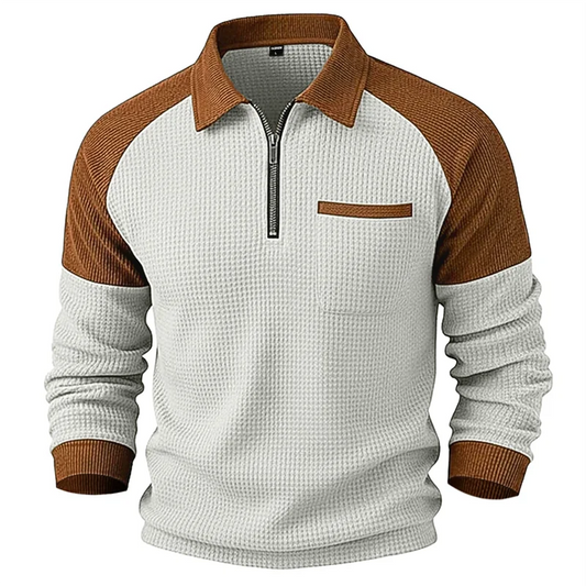 Men's Quarter Zip Knitted Jumper – Long Sleeve Pullover with Shirt Collar and Chest Pocket
