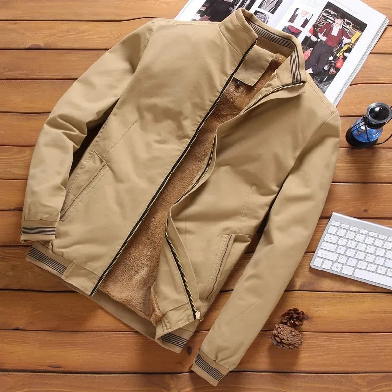 Men's Lined Jacket – Full Zip Front Stand Collar Long Sleeve Outerwear