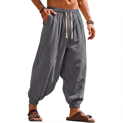 Men's Harem Trousers with Drawstring Waist and Tapered Legs