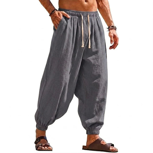 Men's Harem Trousers with Drawstring Waist and Tapered Legs
