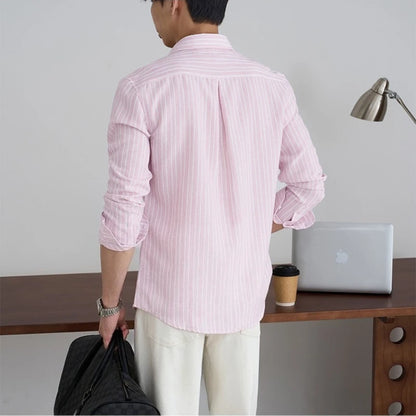 Men's Long Sleeve Striped Button Down Shirt with Collared Neck