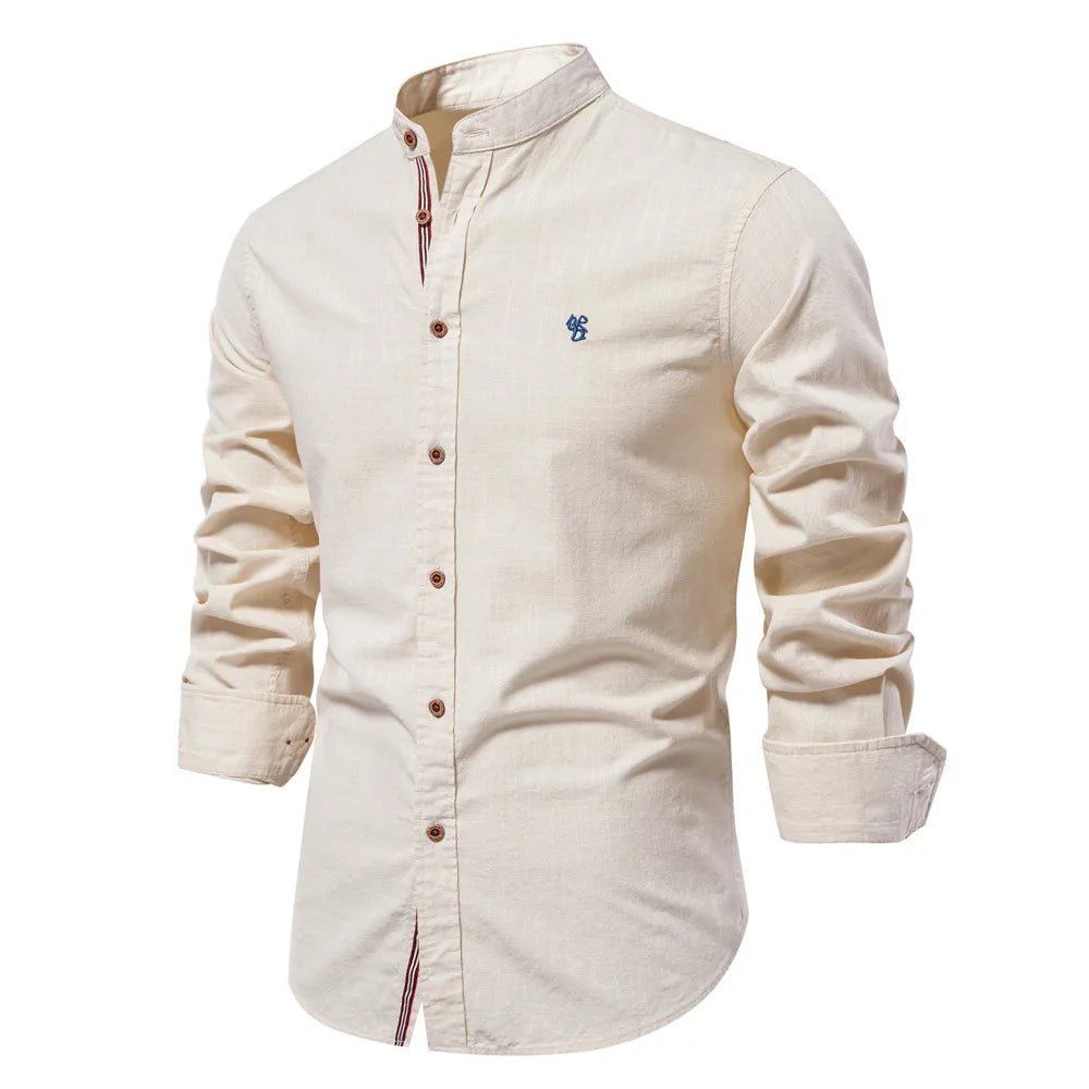 Men's Long Sleeve Grandad Collar Button Shirt