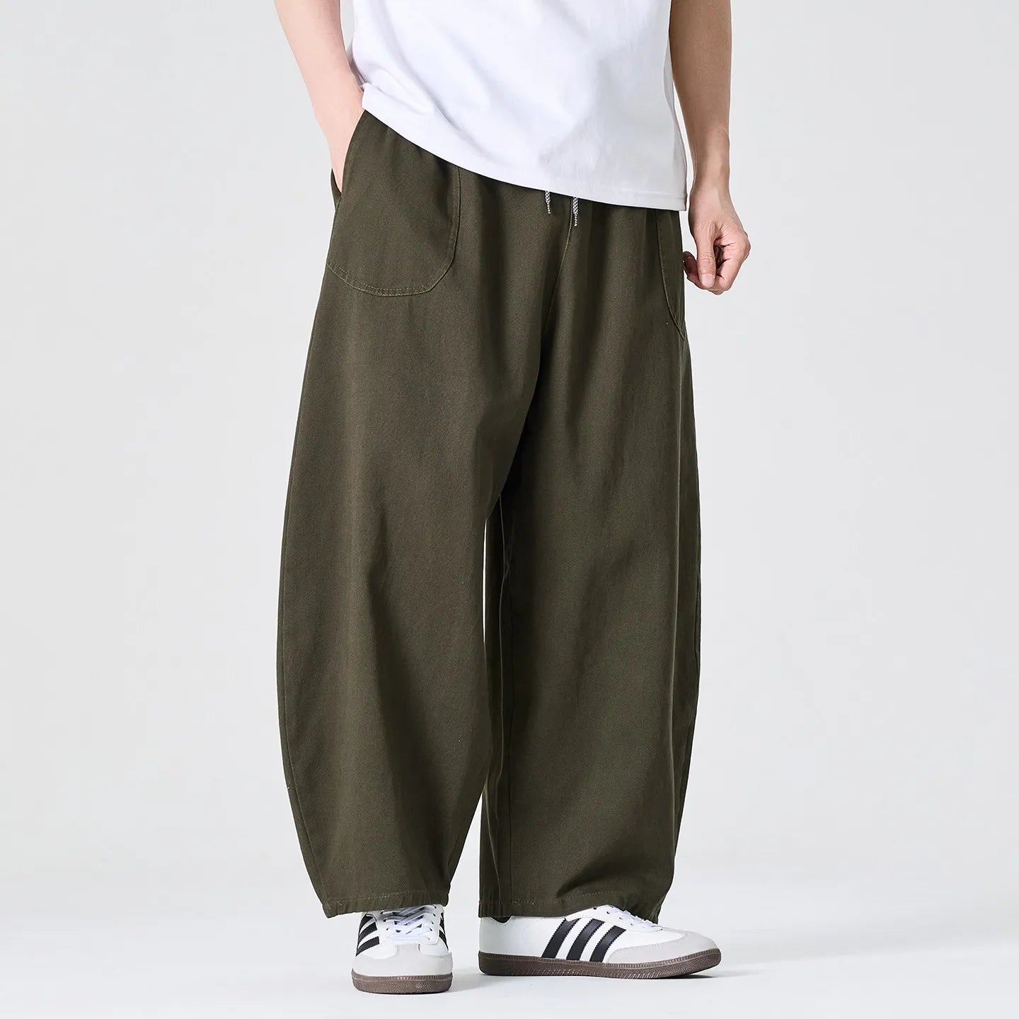 Men's Loose Fit Wide Leg Trousers with Elastic Waist