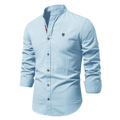 Men's Long Sleeve Grandad Collar Button Shirt